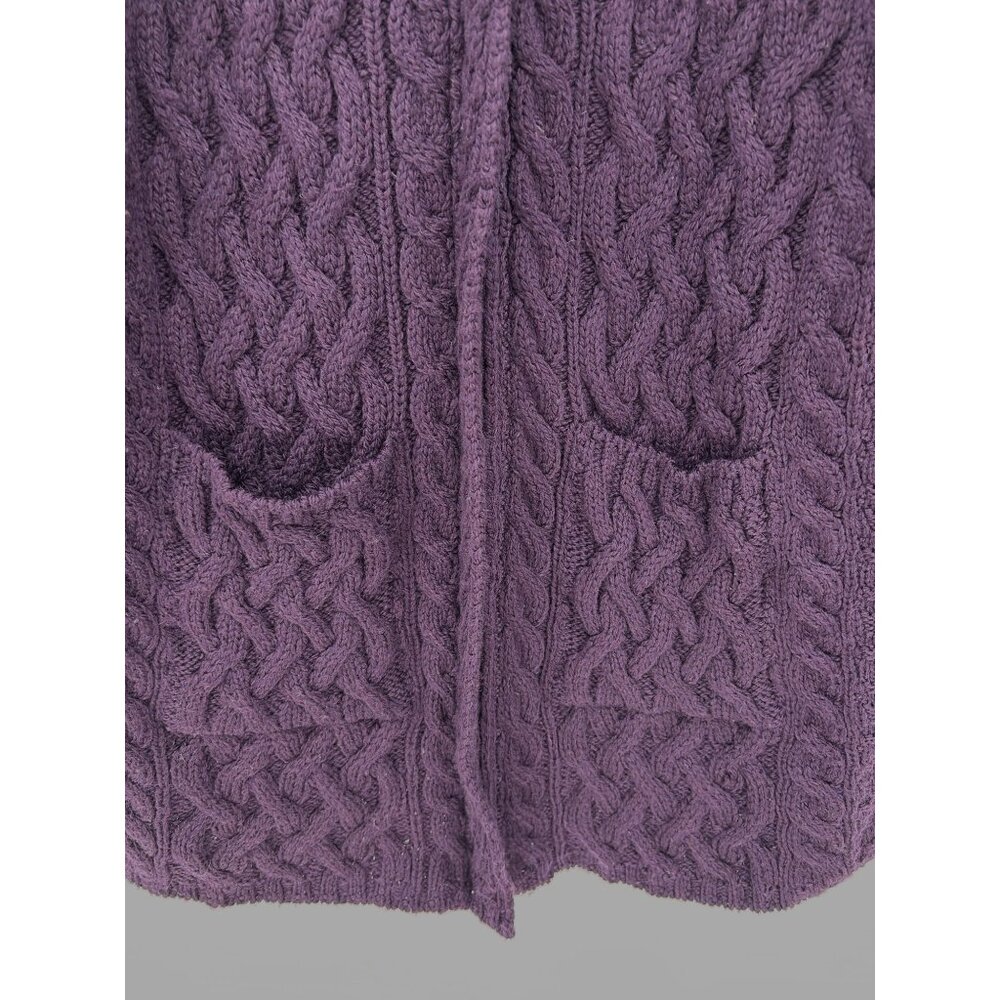 Aran Crafts Womens XL Purple Cable Knit Cardigan100% Merino Wool Made In Ireland - Picture 4 of 11